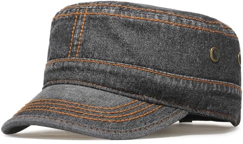Glamorstar Unisex Cadet Army Caps Military Cap Vintage Flat Top Hats for Men Women - color: D Denim Black