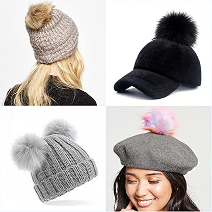 Pack of 6 Detachable Faux Fox Fur Pom Poms for Hats with Snap 4.3inch/11CM DIY Handmade Accessories (Black) - color: Black
