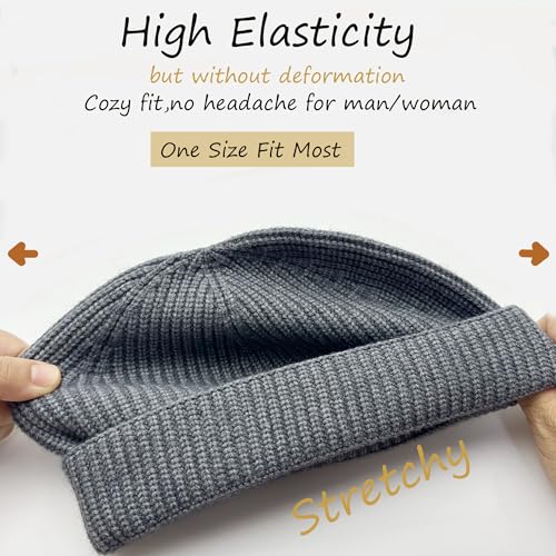 Thin Wool Fisherman Beanie Hat Unisex Cuffed Trawler Skull Cap - color: 1 Light Gray