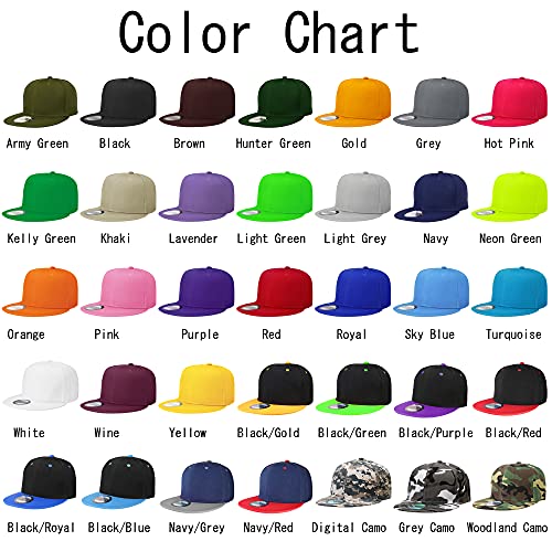 Falari Wholesale 12 Pack Snapback Hat Cap Hip Hop Style Flat Bill Blank Solid Color Adjustable Size - color: 12-pack Brown