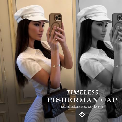 Funky Junque Greek Fisherman Newsboy Cap, Cotton Captains Bakerboy Hat - color: 2 Pack - Pinstripes - Denim & Solid White
