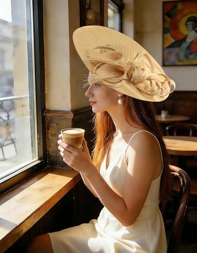 Unpifolov Fascinators Hats Elegant Women Flower Mesh Feathers Wedding Cocktail Bride Headband for Derby Hat Tea Party - color: Khaki