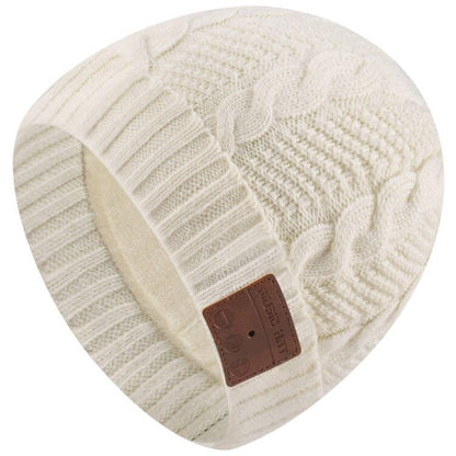 Wireless Music Hat Men Women Beanie Girls Hat Over Ear Headset Sports Stereo Headphone with Microphone Speaker Womens Beanie Cap - color: Knit White