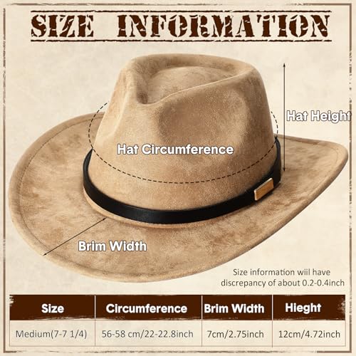 Geyoga 4 Pack Cowboy Hat for Men Women Halloween Western Suede Hats Panama Hat Felt Wide Brim Cowgirl Cap for Cowboy Cowgirl
