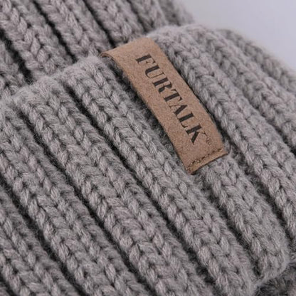 FURTALK Womens Winter Knitted Beanie Hat with Faux Fur Pom Warm Knit Skull Cap Beanie for Women - color: Fog Gray