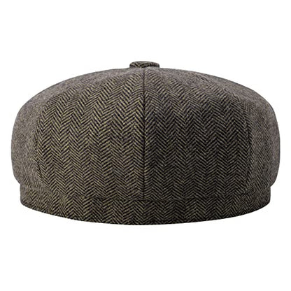 BOTVELA Men's 8 Panel Wool Blend Newsboy Flat Cap - color: Khaki, size: 7 5/8