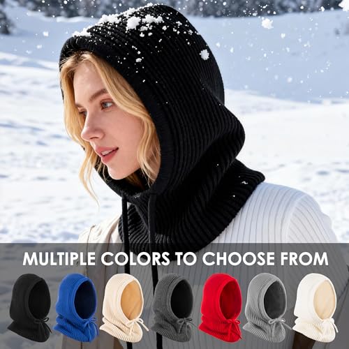 Winter Balaclava Hat for Men Women,Windproof Blend Hooded Scarf Hat Warm Fleece Lined Neck Gaiter Beanie Cap for Cold Weather - color: White