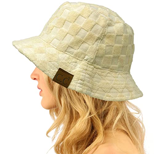 C.C Unisex Packable Bucket Sun Beach Pool Fisherman Hat - color: Terry Cloth Checkered Beige