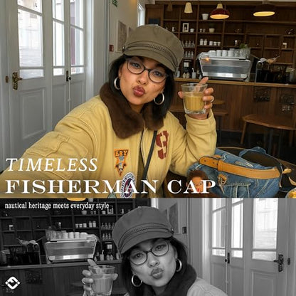 Funky Junque Greek Fisherman Newsboy Cap, Cotton Captains Bakerboy Hat - color: Olive