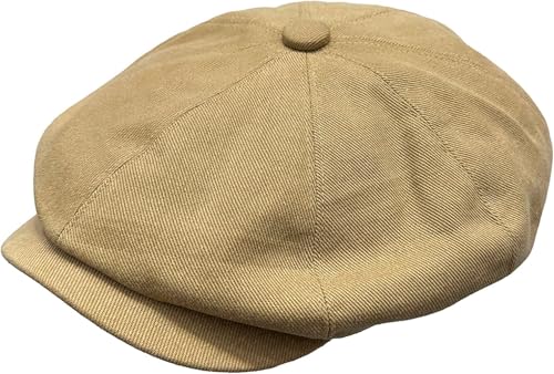 Newsboy Hats for Men Flat Cap Cotton Caps for Men Classic 8 Panel Ivy Hat Driver Cap for Women (Cotton, Denim) - color: Khaki