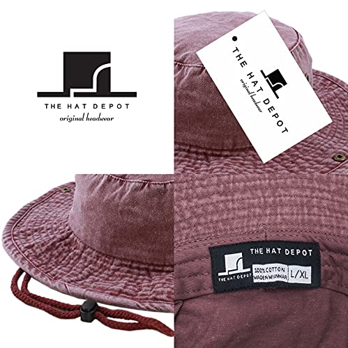 The Hat Depot Cotton Stone-Washed Safari Wide Brim Foldable Double-Sided Sun Boonie Bucket Hat - color: 3. Pigment - Burgundy, size: Small-Medium