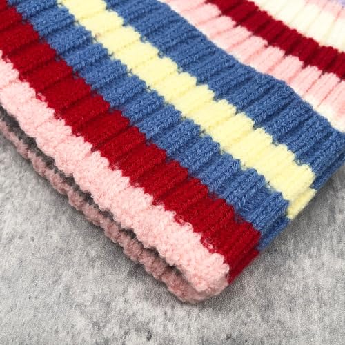 Colorful Striped Beanie Cuffed Winter Soft Rib Knit Hat for Women Men Gift - color: Black