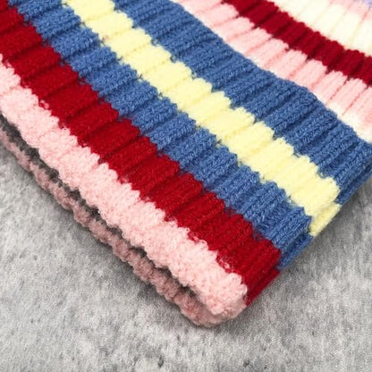 Colorful Striped Beanie Cuffed Winter Soft Rib Knit Hat for Women Men Gift - color: Blue
