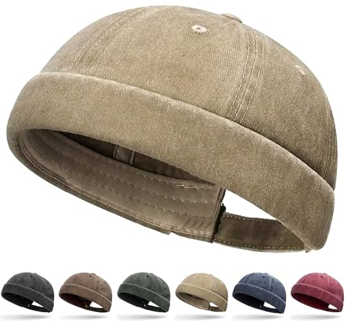Initlove Docker Hat for Men Vintage Brimless Sailor Hat Beanie Cap - color: Khaki