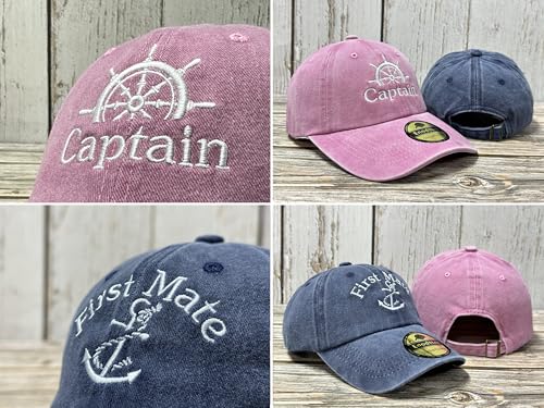 Embroidered Captain & First Mate Baseball Caps Set for Men Women - color: Captain (Pink) - Toddler First Mate (Navy)