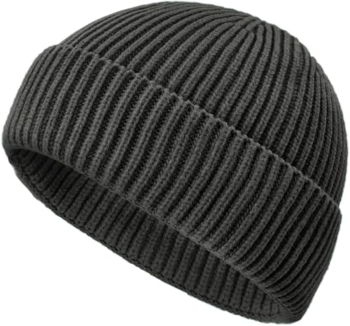 Wool Fisherman Beanies for Men Knit Fall Winter Beanie Hat Skull Cap - color: Charcoal Gray