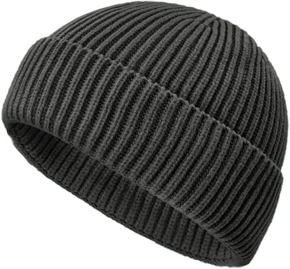 Wool Fisherman Beanies for Men Knit Fall Winter Beanie Hat Skull Cap - color: Charcoal Gray
