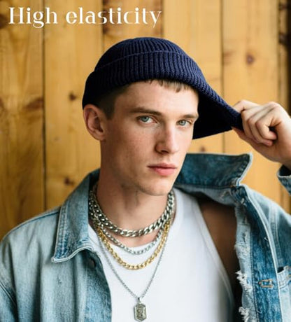 Wool Fisherman Beanies for Men Knit Fall Winter Beanie Hat Skull Cap - color: Navy Bue