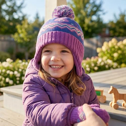 Moon Kitty Baby Girls Earflaps Knit Hats Infant Baby Beanies6-12Months - color: Purple Bear, size: 1-3T