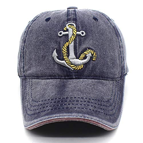 Anchor Embroidered Cotton Washed Dad Hat Distressed Retro Baseball Hat - color: Navy