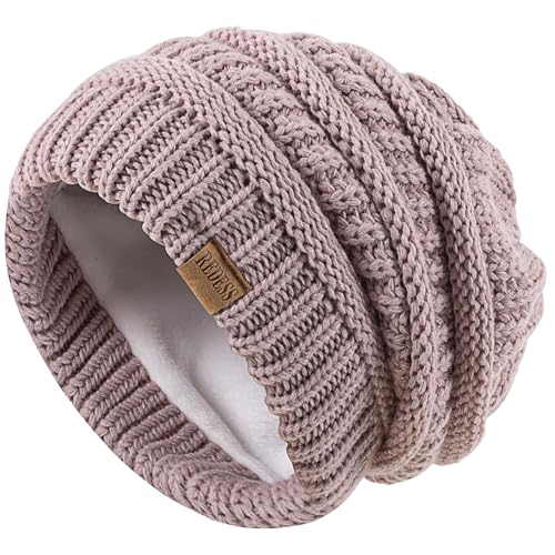 REDESS Slouchy Beanie Hat for Men and Women Winter Warm Knit Hat Chunky Soft Oversized Cable Cap - color: Light Pink
