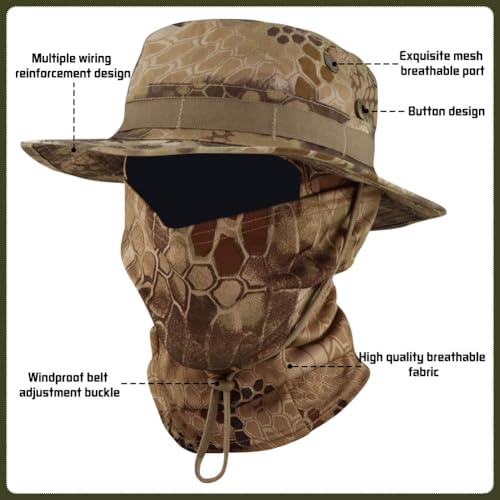 Camo Boonie Sun Hat with Balaclava Face Mask Outdoor Fishing Hat - color: Camo Yellow