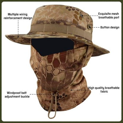 Camo Boonie Sun Hat with Balaclava Face Mask Outdoor Fishing Hat - color: Camo Yellow