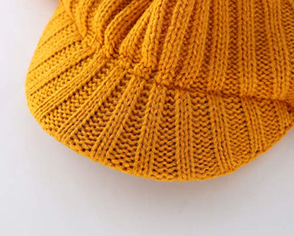 Home Prefer Men's Winter Hat Thick Knit Beanie Cap with Visor Newsboy Beanie Hat - color: Golden Yellow