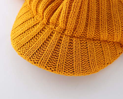 Home Prefer Men's Winter Hat Thick Knit Beanie Cap with Visor Newsboy Beanie Hat - color: Golden Yellow