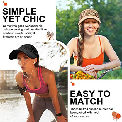Syhood 3 Pcs Women Sun Visor Hat - color: Black, Khaki, Gray
