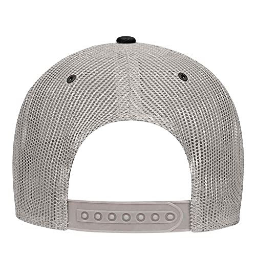 Ashen Fane 6 Panel Blend Twill Structured Low Profile Mesh Back Snapback Trucker Hat - color: Blk/Blk/Gry