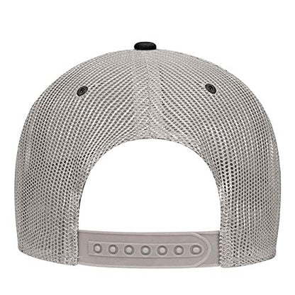 Ashen Fane 6 Panel Blend Twill Structured Low Profile Mesh Back Snapback Trucker Hat - color: Blk/Blk/Gry