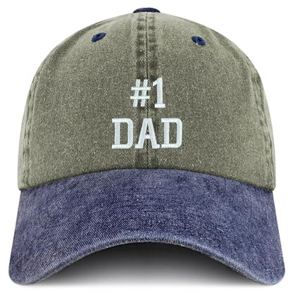 Trendy Apparel Shop Number 1 Dad Embroidered Pigment Dyed Low Profile Cotton Cap - color: Olive Navy