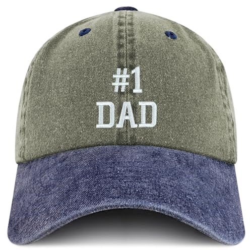 Trendy Apparel Shop Number 1 Dad Embroidered Pigment Dyed Low Profile Cotton Cap - color: Olive Navy