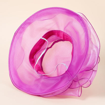 Haoohu Women's Church Derby Hat Wide Brim Bow Bucket Hat Wedding Dress Hat Fascinator Bridal Tea Party Hat - color: H-rose Red