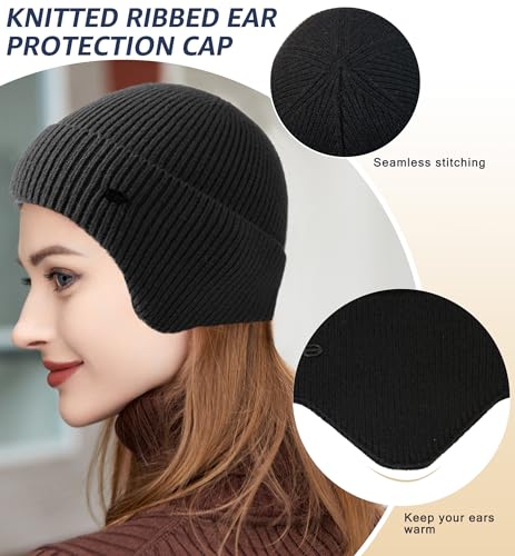 HiRui Knit Beanie Hats Winter Hats Ear Covers for Men Women-Warm Daily Headwear - color: Black