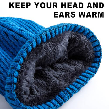HONGTEYA 3 Pack Winter Beanie for Men Women, Thicken Thermal Plush Lined Beanie Fashion Warm Knit Hat for Cold Weather - color: Black+gray+blue