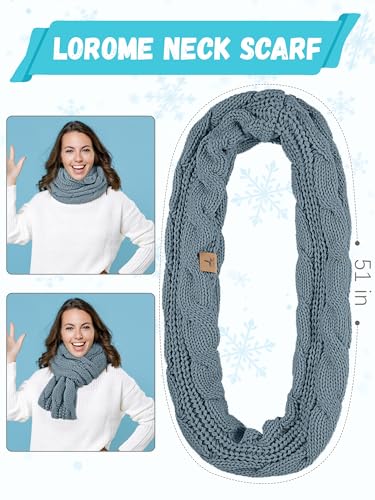 LOROME Winter Beanie Hat Scarf Gloves, Warm Fleece Knit Neck Scarf Set Gift - color: Light Blue