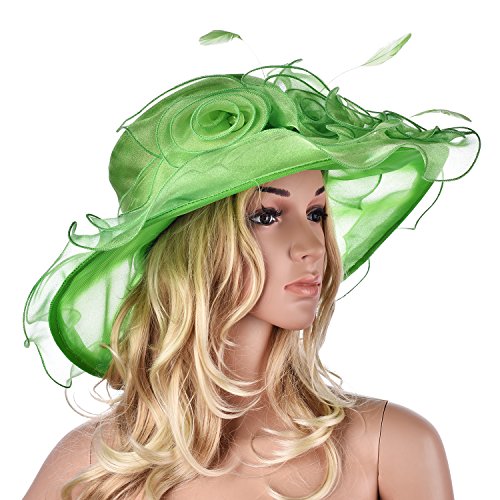 Lawliet Womens Flower Wedding Occasion Wide Brim Church Dress Sun Hat A341 - color: Green, size: One Size