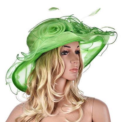 Lawliet Womens Flower Wedding Occasion Wide Brim Church Dress Sun Hat A341 - color: Green, size: One Size