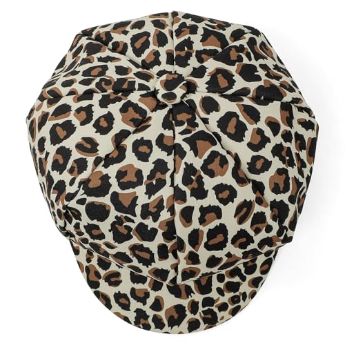 Newsboy Cabbie Baker boy hat Beret Cap for Women Pageboy Visor Paperboy Hat Sailor Fiddler Hat Adjustable - color: Leopard Beige