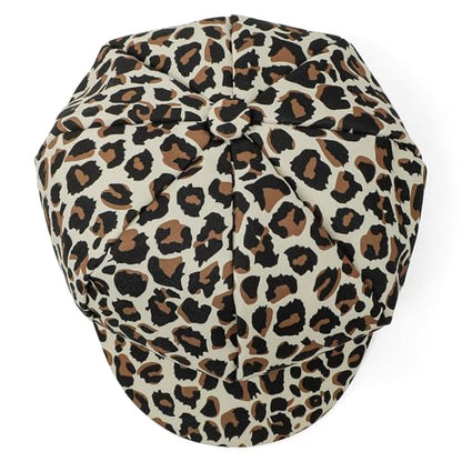 Newsboy Cabbie Baker boy hat Beret Cap for Women Pageboy Visor Paperboy Hat Sailor Fiddler Hat Adjustable - color: Leopard Beige