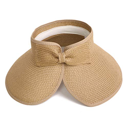 HDE Sun Visor for Women Roll Up Packable Ponytail Beach Sun Hat with Bow - color: Brown