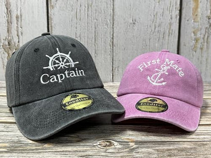 Embroidered Captain & First Mate Baseball Caps Set for Men Women - color: Captain (Black) - Toddler First Mate (Pink)