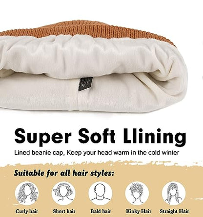 Wmcaps Winter Beanie for Men Women, Soft Warm Fleece Lined Knit Hat - color: Caramel