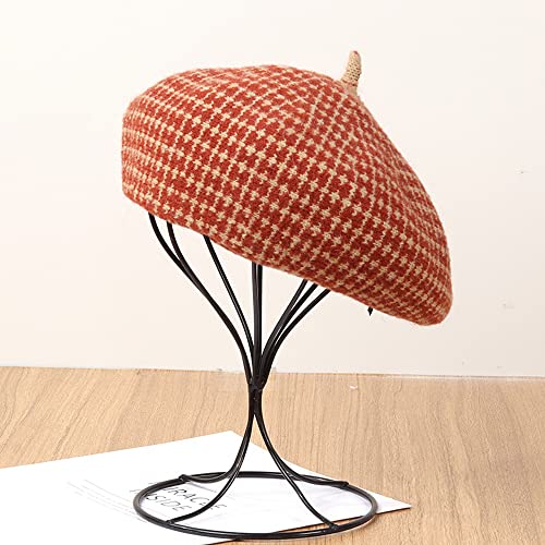 Women Winter Classic Beret Hat Newsboy Cap Painter Hats Houndstooth Beret Hats - color: Jd05 Brick Red