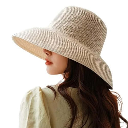 Women's Floppy Wide Brim Summer Beach Straw Hat UPF 50+ Sun Hat - color: Beige