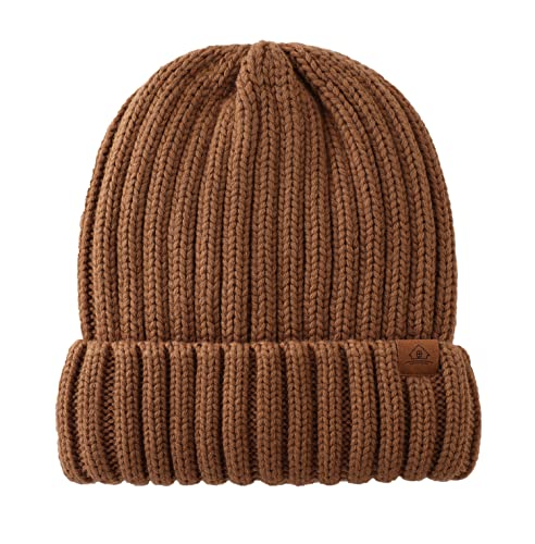Home Prefer Mens Winter Hat Wool Fleece Lined Knit Beanie Hat Warm Stocking Caps - color: Brown