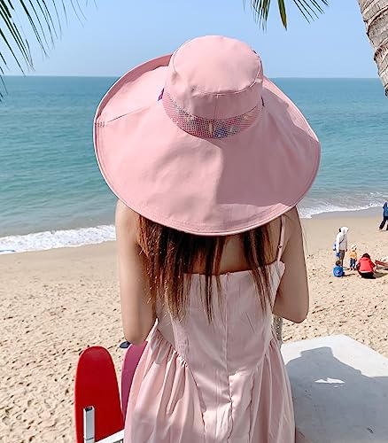 HUAMULAN Wide Brim Women Summer Sun Floppy Hat Reversible Beach Bucket Hat - color: M2446-pink