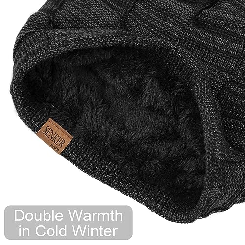 Senker Fashion 2 Pcs Winter Slouchy Beanie Hats for Men, Warm Mens Beanies - color: Black Dark Grey